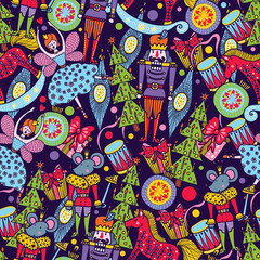 Fototapeta premium Christmas line vector seamless Nutcracker pattern. Seamless pattern can be used for wallpaper, pattern fills, web page background, surface textures.