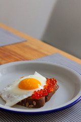 breakfast with fried eggs and coffee