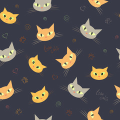Seamless pattern of cute cat faces. Background Wallpaper vector.
