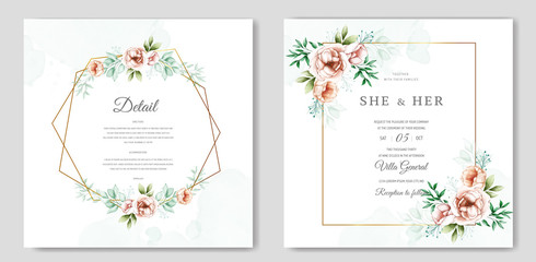 Fototapeta na wymiar wedding invitation suite with watercolor floral and leaves