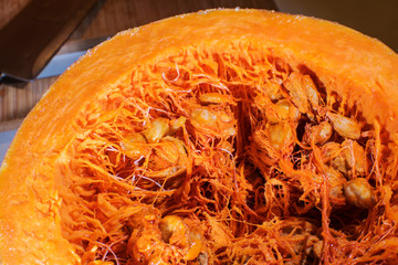 Fresh pumpkin cut open.
