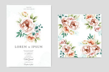 wedding invitation design with watercolor floral and leaves