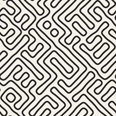 Gordijnen Vector naadloos patroon. Monochroom organische vormen textuur. Abstracte afgeronde rommelige lijnen stijlvolle achtergrond. © Samolevsky