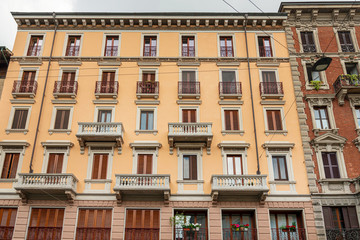 MILAN, ITALY - May 29, 2018: antique city building in Milan, italy