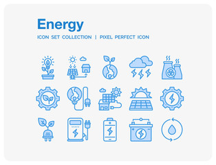 Energy Icons Set. UI Pixel Perfect Well-crafted Vector Thin Line Icons. The illustrations are a vector.
