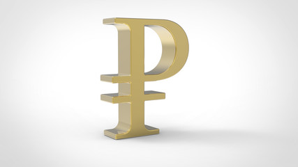 Isolated golden ruble sign on white background. Russian currency. Stock İmage