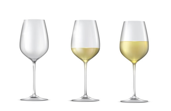 Realistic vector set of glasses with white wine