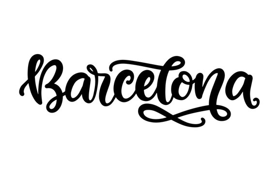 Barcelona city hand written brush lettering, isolated on white background