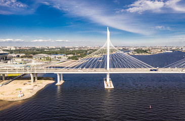 The cable-stayed bridge across the Petrovsky fairway of the western high-speed diameter. St. Petersburg. Russia.