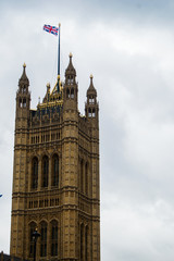 Fototapeta na wymiar Westminster Palace Tower on a cloudy autumn day