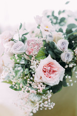 Intimate parts of the body, the atmosphere of the occasion. Wedding shoes, dress details and hands.