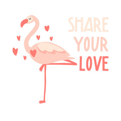 Share your love. Cute hand drawn pink flamingo
