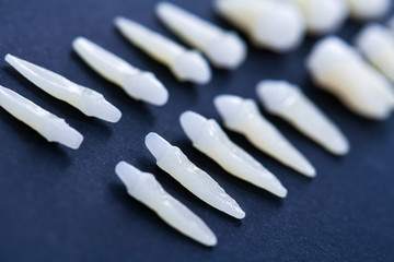 White teeth on blue background