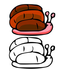 Snail with graphic art cartoon flat doodle style illustration, doodle for kids and design. Coloring and color.