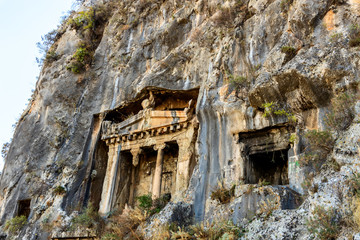The Lycian rock tombs in Fethiye, Mugla province of Turkey.