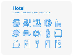 Hotel Icons Set. UI Pixel Perfect Well-crafted Vector Thin Line Icons. The illustrations are a vector.