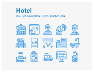 Hotel Icons Set. UI Pixel Perfect Well-crafted Vector Thin Line Icons. The illustrations are a vector.