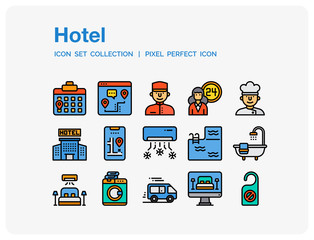 Hotel Icons Set. UI Pixel Perfect Well-crafted Vector Thin Line Icons. The illustrations are a vector.