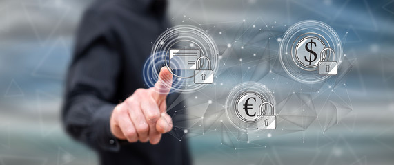Man touching a payment security concept