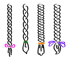 Female braids on a white background. Silhouette. Vector illustration.