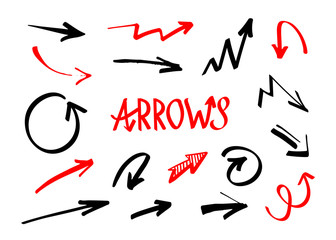 Hand drawn vector arrows set. Isolated on white