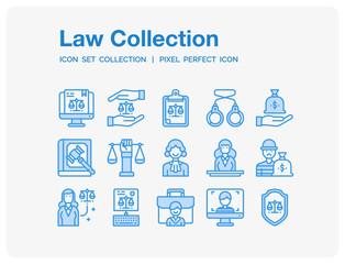 Law Icons Set. UI Pixel Perfect Well-crafted Vector Thin Line Icons. The illustrations are a vector.