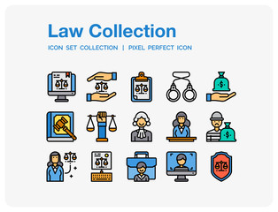 Law Icons Set. UI Pixel Perfect Well-crafted Vector Thin Line Icons. The illustrations are a vector.