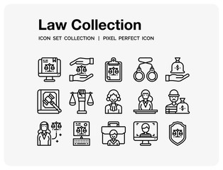 Law Icons Set. UI Pixel Perfect Well-crafted Vector Thin Line Icons. The illustrations are a vector.