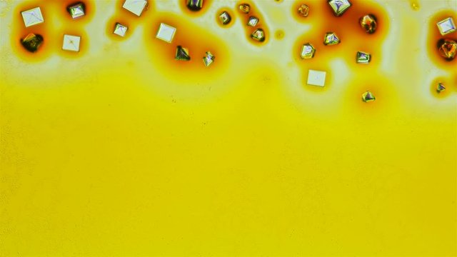 The formation of crystals of an alcoholic solution of iodine, which is used as a disinfectant, under a microscope 4K