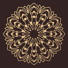 Fototapeta na wymiar Laser cutting mandala. Wooden decal. Boho concept. Golden floral pattern. Thailand silhouette ornament. Vector coaster lasercut design. Luxury logotype. Vintage wedding logo.
