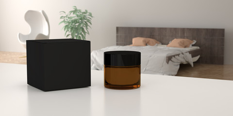 Realistic bottle and box mockup. Cream bottle and cardboard template. Cosmetic cream pot for face, skin, beauty.