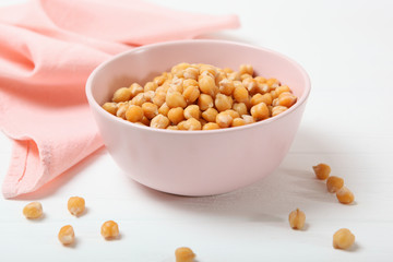 tasty boiled chickpeas on the table.