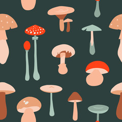 Fototapeta na wymiar Seamless pattern with forest mushrooms
