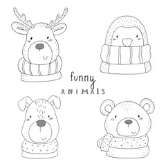 Cute hand drawn with vector sketch of a Animals. Vector Illustration