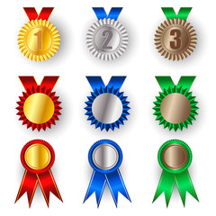 Set of gold, silver and bronze award 