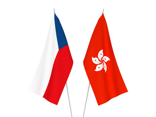 National fabric flags of Hong Kong and Czech Republic isolated on white background. 3d rendering illustration.
