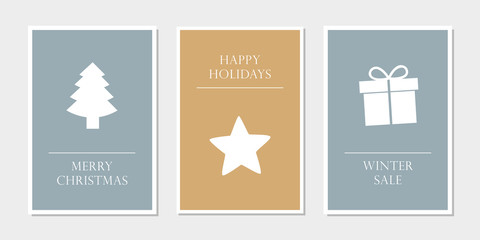 set of christmas greeting cards with tree star and gift vector illustration EPS10
