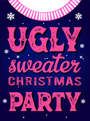 ugly christmas sweater party. Merry christmas greeting card