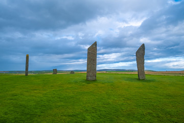 The Standing Stones of Stenness, a Neolithic monument on the mainland of Orkney, Scotland.