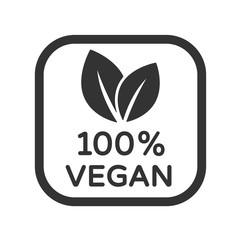 100% vegan vector icon. Organic, bio, eco symbol. Vegan, no meat, lactose free, healthy, fresh and nonviolent food. Vector illustration with leaves for printing on food packaging