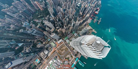 Panoramic aerial view of Hong Kong City