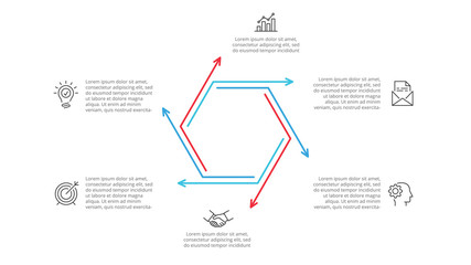 Thin line flat element for infographic. Template for diagram, graph, presentation and chart. Business concept with 6 options, parts, steps or processes.