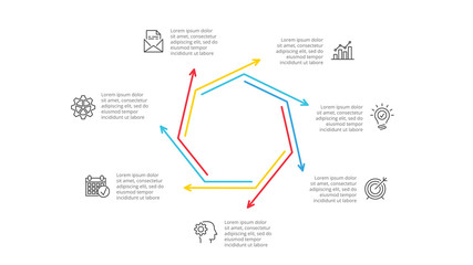 Thin line flat element for infographic. Template for diagram, graph, presentation and chart. Business concept with 7 options, parts, steps or processes.