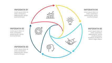 Fototapeta premium Thin line flat element for infographic. Template for diagram, graph, presentation and chart. Business concept with 5 options, parts, steps or processes.