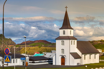 Naklejka premium The Landakirkja - Landa Church in Vestmannaeyjar, Heimaey, Westman Island, Iceland.