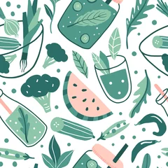 Behang Watermeloen Hand getrokken doodle veganistisch naadloos patroon
