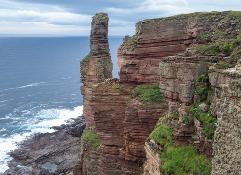 The Old Man of Hoy, a sea stack on Hoy, Orkney Islands, Scottish Highlands.