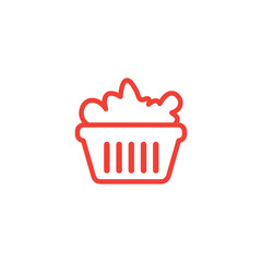 Basket Line Red Icon On White Background. Red Flat Style Vector Illustration.