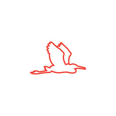 Bird Line Red Icon On White Background. Red Flat Style Vector Illustration.