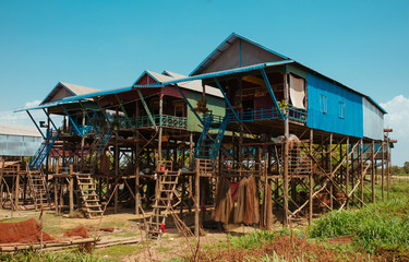 Fototapeta na wymiar Floating Village in Cambodia Kampong Phluk Pean Bang, Tonle Sap Lake